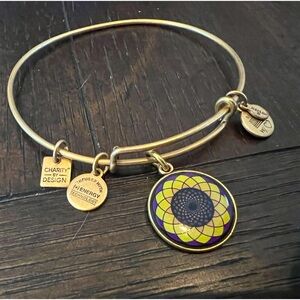 Alex and Ani SUNFLOWER Russian Gold Charm Wire Bangle Bracelet